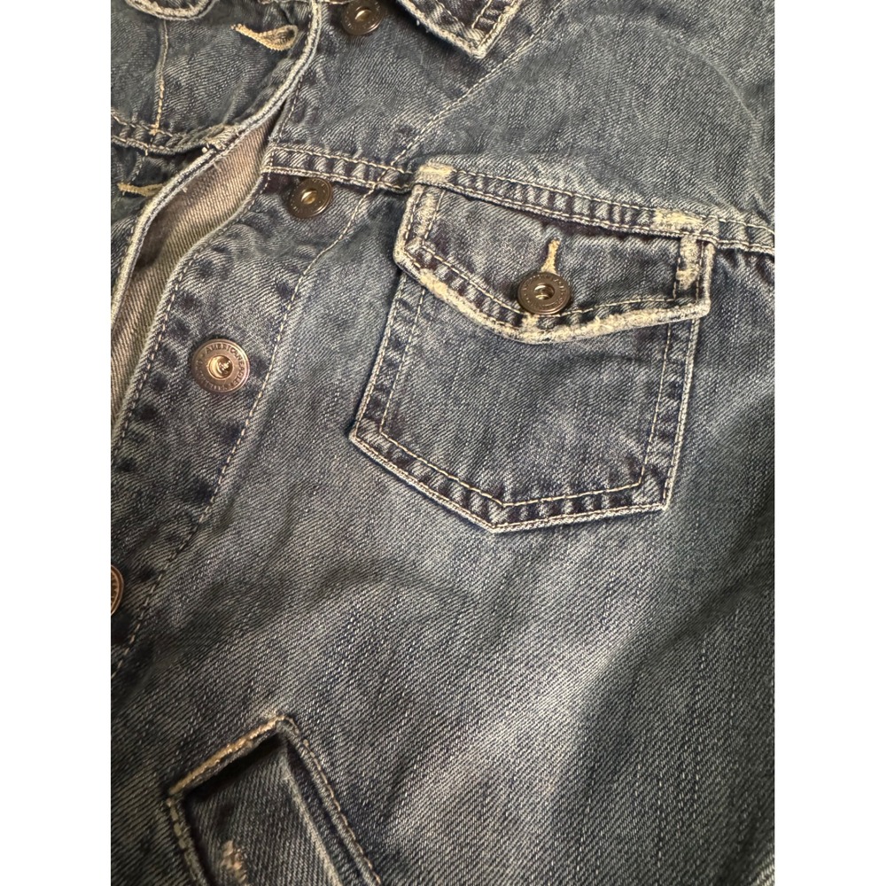 American Eagle Denim Jacket Kids Distressed Button Front Crop Jacket Size L - Picture 3 of 6